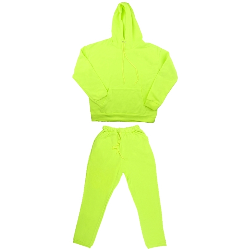 New Tracksuit for Men 2 Sets Fashion Hooded Pants Men's Sportswear Hoodie Spring and Autumn Neon Green Mens Hoodies Sweatpants 201210
