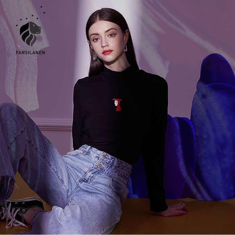 FANSILANEN Designer cartoon print black knitted sweater Women long sleeve skiny white turtleneck pullover Autumn winter jumper 210607
FANSILANEN Designer cartoon print black knitted sweater Women long sleeve skiny white turtleneck pullover Autumn winter jumper 210607