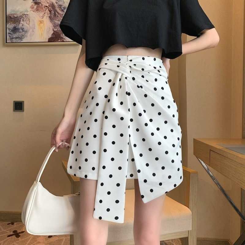 Irregular Dot Women Skirt Spring Summer Lace Up High Waist Skirts Causal A-line Mini Faldas Mujer 6F700 210603