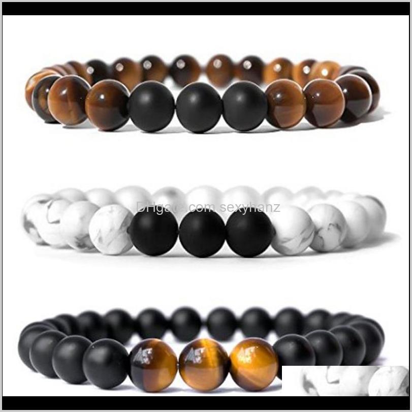 Charm Kimter Handmade 8Mm Round Beads Bracelet Natural Black Matte Agate Tiger Stone Bracelets For Women Men Jewelry B574S F Drop Delivery 2
