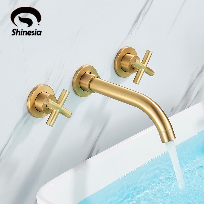 Shinesia Wall Mounted Bathroom Basin Faucet Brushed Golden Concealed 3 Holes Hot and Cold Water Mixer Tap
Shinesia Wall Mounted Bathroom Basin Faucet Brushed Golden Concealed 3 Holes Hot and Cold Water Mixer Tap