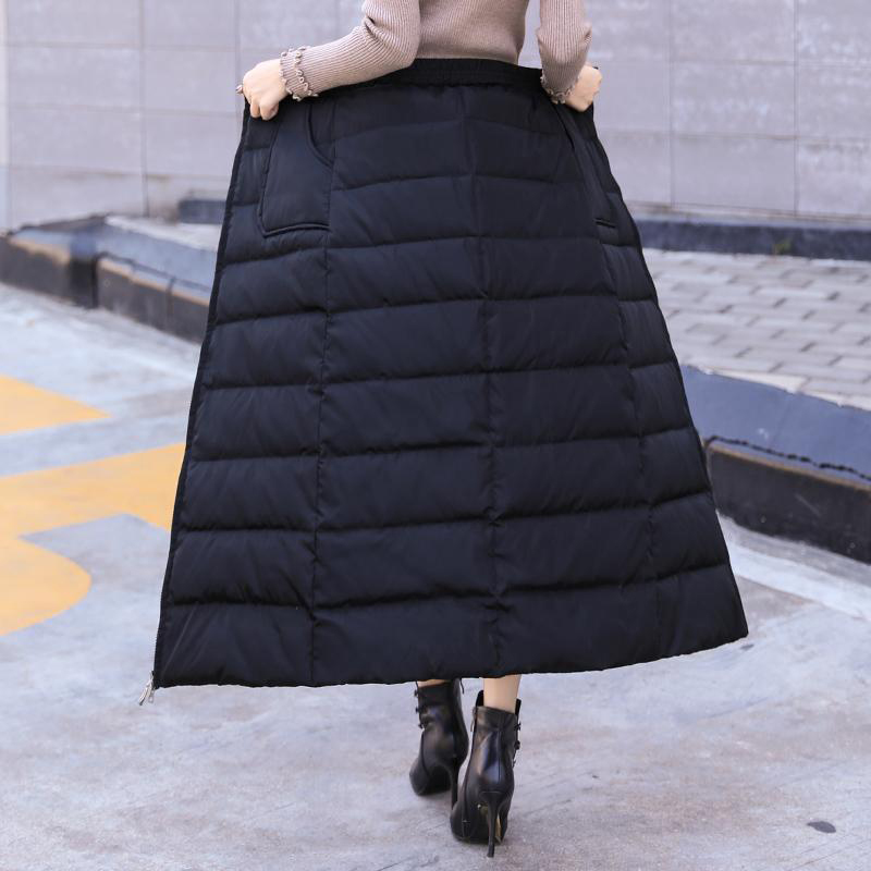 Winter Women Elastic High Waisted Black Down Skirt Thick Warm zipper Slim A word skirt female Fashion Plus Size 4XL Skirt 210306