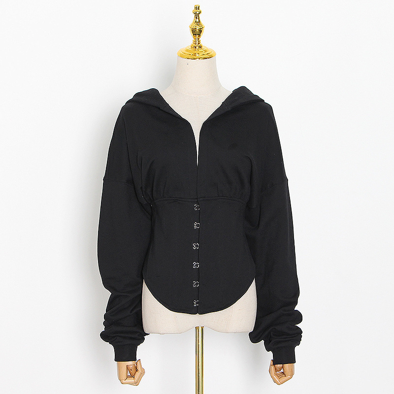 Women Lace Up Corset Hoodie Spring Autumn High Waist Tunic Hooded Sweatshirt Tracksuit High Street 201112