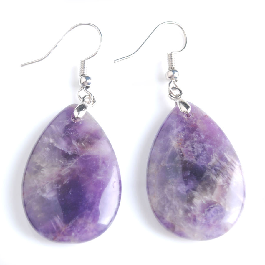 WOJIAER Indian Tribal Natural Stone Dangle Hook Earrings Water Drop Earring For Women Crystal Quartz Gift Jewelry BV911