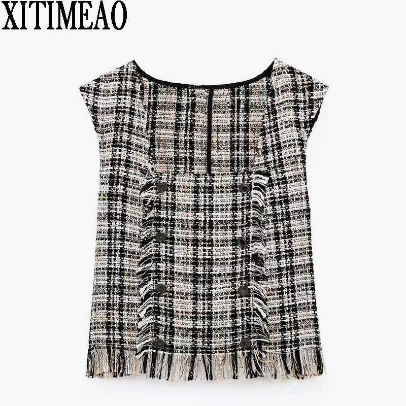 ZA Women Sweet Fashion Cropped Knitted Blouses Vintage Straps Female Woolen Texture Plaid Vest Shirts Chic Tops 210602, As picture
ZA Women Sweet Fashion Cropped Knitted Blouses Vintage Straps Female Woolen Texture Plaid Vest Shirts Chic Tops 210602, As picture