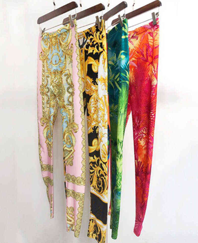 Women Printed Pants Elastic Waist Skinny Slim Full Female Casual Fashion s 211115