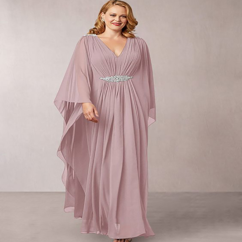Elegant Plus Size Dubai Evening Dress 2021 With Beaded Arabic Kaftan Abaya Formal Party Dresses Sexy V Neck Chiffon Prom Gowns Robe De Soirée Mariage