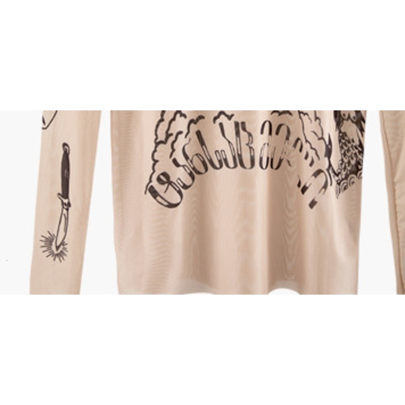 Russia Autumn New Fashion Women Basal Top Goddess Tatoo Print Vintage High Tight Collar Mesh Yarn SEXY Blouse Shirt B666 210225