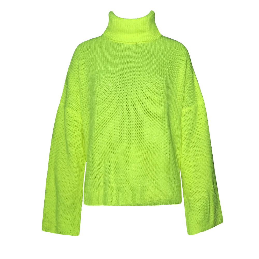 Foridol turtleneck sexy backless knitted sweater women autumn winter neon yellow oversized streetwear pullover casual jumper 210218