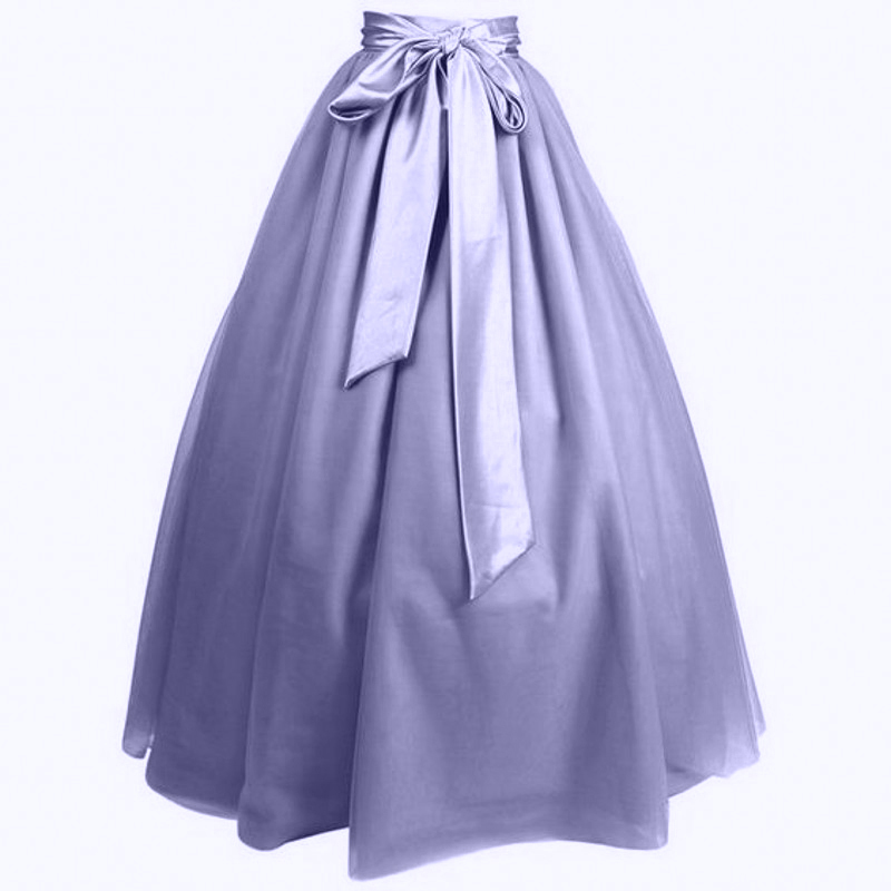 Modest Full Tulle Skirts Women Ribbon Waistline A Line Floor Length Long Maxi Skirt Simple Elegant Adults Skirt 210309