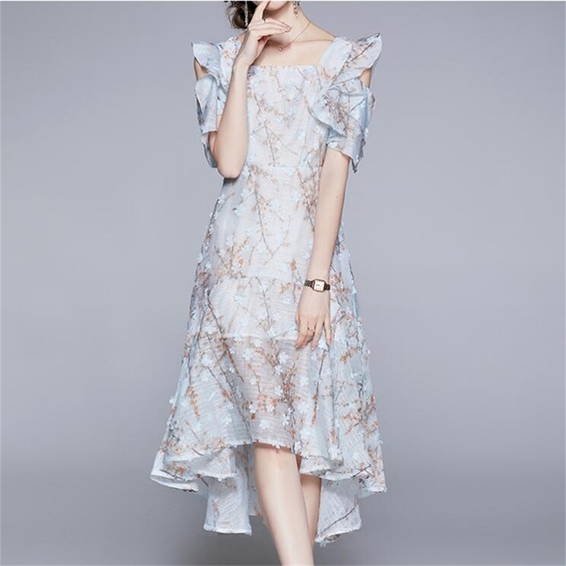 Runway Fashion Blue Summer Women Dress Flare Sleeve Print 3D Flower Embroidery Long Mesh Party Holiday 210603, Picture color
Runway Fashion Blue Summer Women Dress Flare Sleeve Print 3D Flower Embroidery Long Mesh Party Holiday 210603, Picture color