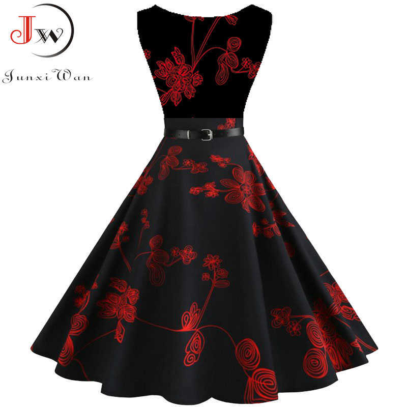 Summer Womens Dresses Casual Floral Retro Vintage 50s 60s Robe Rockabilly Swing Pinup Vestidos Valentines Day Party Dress 210623