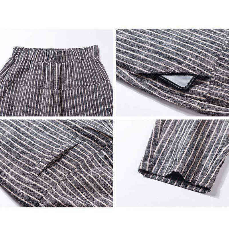 Spring Casual Harem Pants Korean Style High Waist Women Pants Stripe Cotton Linen Trousers Plus Size Streetwear Women 10299 211112