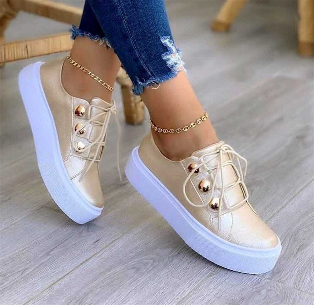 New Trendy Sneakers Women 2021 Autumn Round Toe Ladies Lace Up Vulcanized Shoes Home Outdoor Walking Sport Casual Shoes Y0907