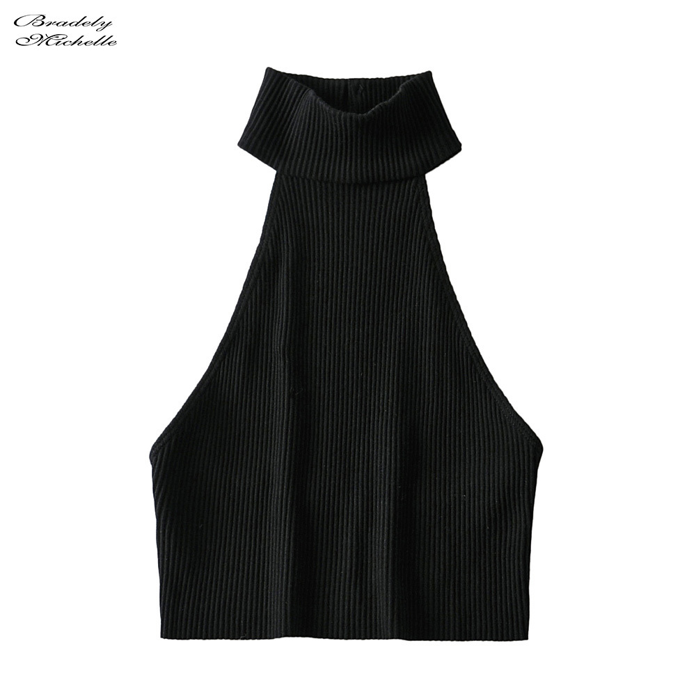 Summer Women Sexy Knitted Cotton off shoulder sleeveless CropTops bodycon Ribbed Halter Tanks 210308