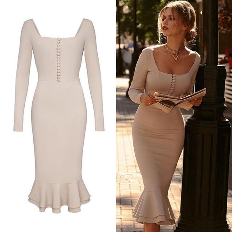 Casual Dresses Long Sleeve Fishtail Party Sexy Slim Temperament Women Bandage Dress Rayon Manufacturing Spring Summer Autumn, Beige
Casual Dresses Long Sleeve Fishtail Party Sexy Slim Temperament Women Bandage Dress Rayon Manufacturing Spring Summer Autumn, Beige
