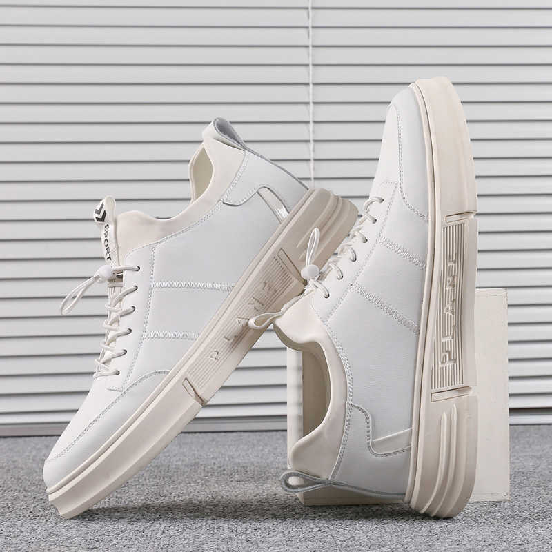 5cm Elevator Leather Shoes Men Casual Sneakers Misalwa White Black Stylish Lift Shoes Height Increase 211014