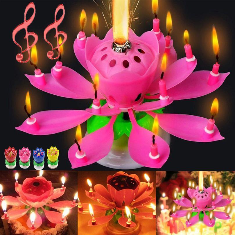 Birthday Cake Music Candles Rotating Lotus Flower Christmas Festival Decorative Music Wedding Party Decorat qylXyV3178293