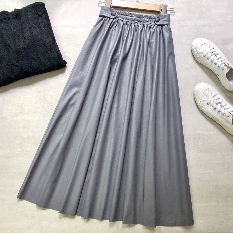 Neophil Ladies PU Fur Faux Leather Midi Skirts Winter Solid Fashion Pleated High Waist Vintage Women Skirts Longa Saia S9729 210309