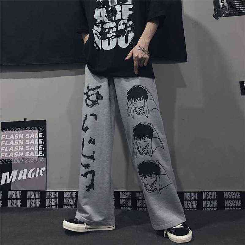 HOUZHOU Japanese Harajuku Anime Print Wide Leg Pants Women Hippie Streetwear Black Sweatpants Korean Style Oversized Trousers 211115