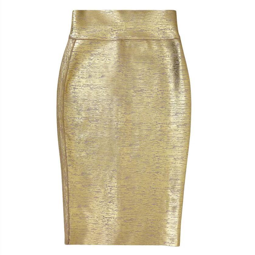 Wholesale Women Summer Fashion Sexy Gold Bronzing Bandage Skirt Night Club bodycon Pencil Skirt Faldas 46cm 210306