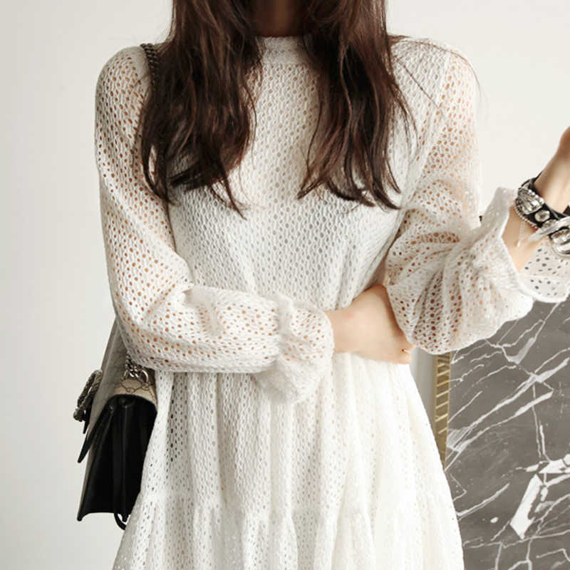 Spring and Autumn Elegant Women Dress Hollow Mesh Chiffon High Street A-Line Ruffles Solid Full 210615, White
Spring and Autumn Elegant Women Dress Hollow Mesh Chiffon High Street A-Line Ruffles Solid Full 210615, White
