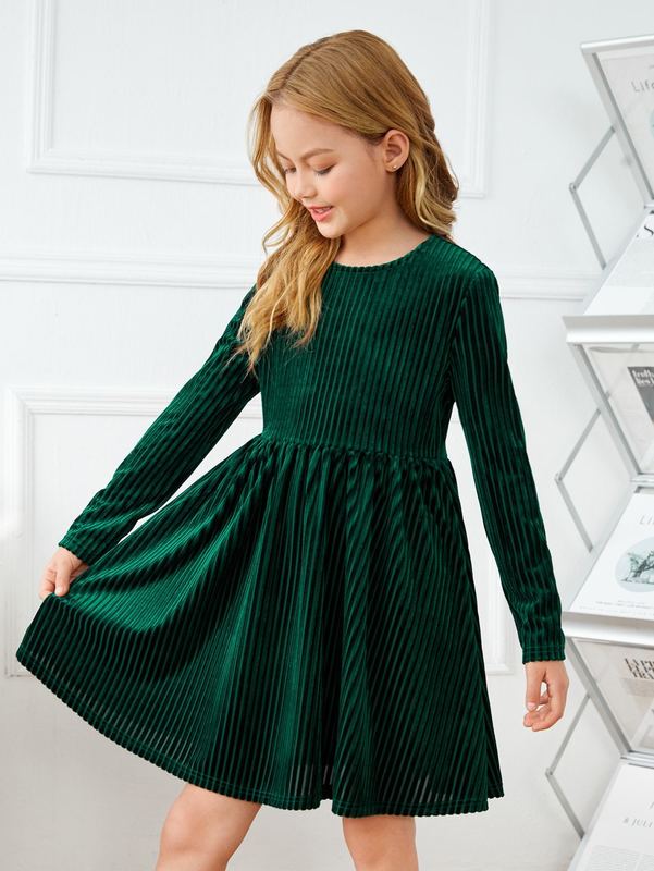 Girls Flare Hem Velvet Dress SHE