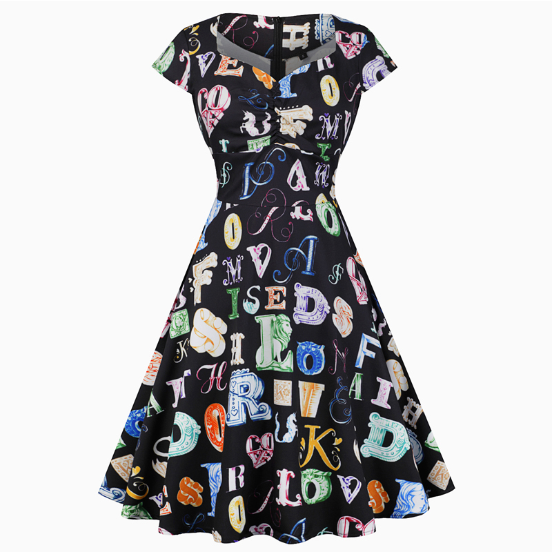 OTEN Halloween Summer skater dress elegant Vintage Red Sugar Skulls Flower print 50s rockabilly Evening Party Plus size Dresses 210315
