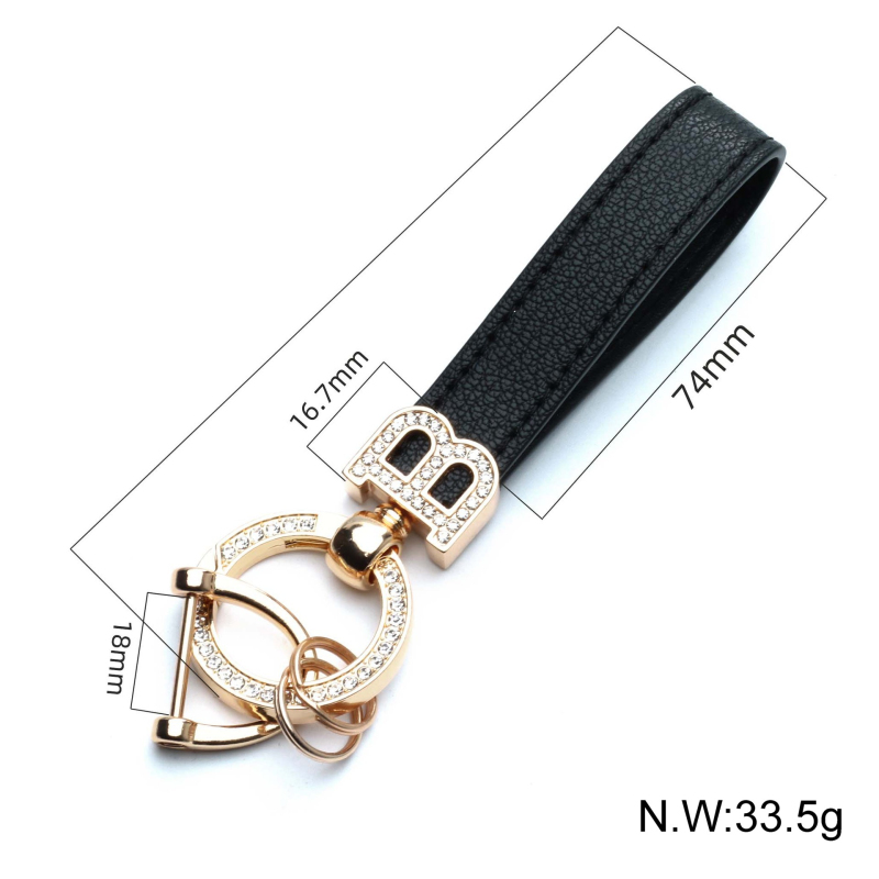 Classic Design Colorful Leather Keychain Car Key Gold Initial B Buckle Handbag Decorate Pendant Diamond Keyrings for Gift