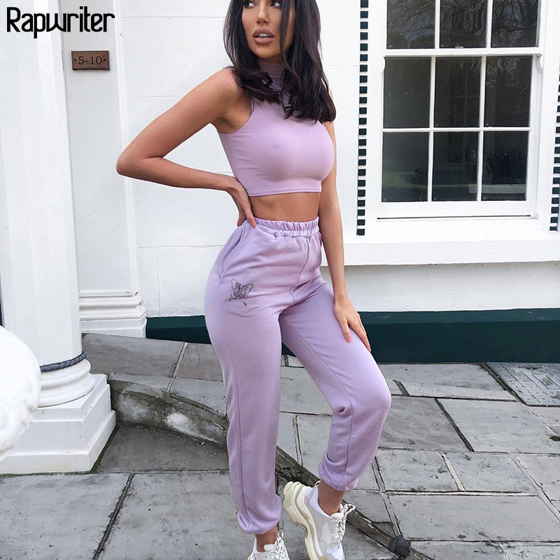 Rapwriter Loose Pant Summer Stretch High Waist Pants Streetwear Jogger Pencil Pant Purple 201012