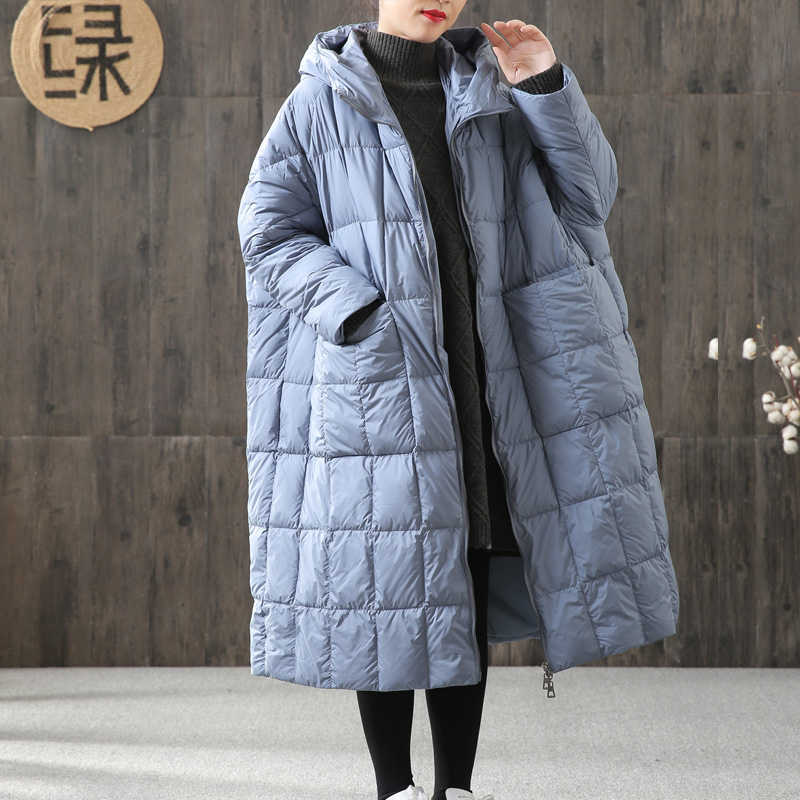 Women Loose Long Coat 90% Duck Down Jacket Winter Female Plus Size Overcoat Stitching Hooded Parka 211013