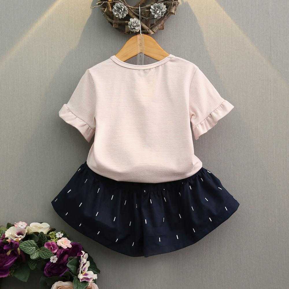 Arrivals Summer Children Sets Short Sleeve Decorative Flowers T-Shirt Bow Black Skirt Cute 2Pcs Girls Clothes 2-7T 210629
