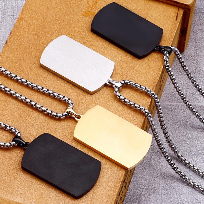 Gold Black Card Pendant Necklace For Men With 66CM Long Chain Cool Stainless Steel Mens Jewellery Accessories Logo Name Engrave