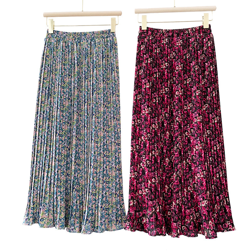 REALEFT Spring Summer New 2021 Elegant Floral Leopard Print Tulle Long Pleated Skirts Women's High Waist Loose Chic Skirt Female 210309
