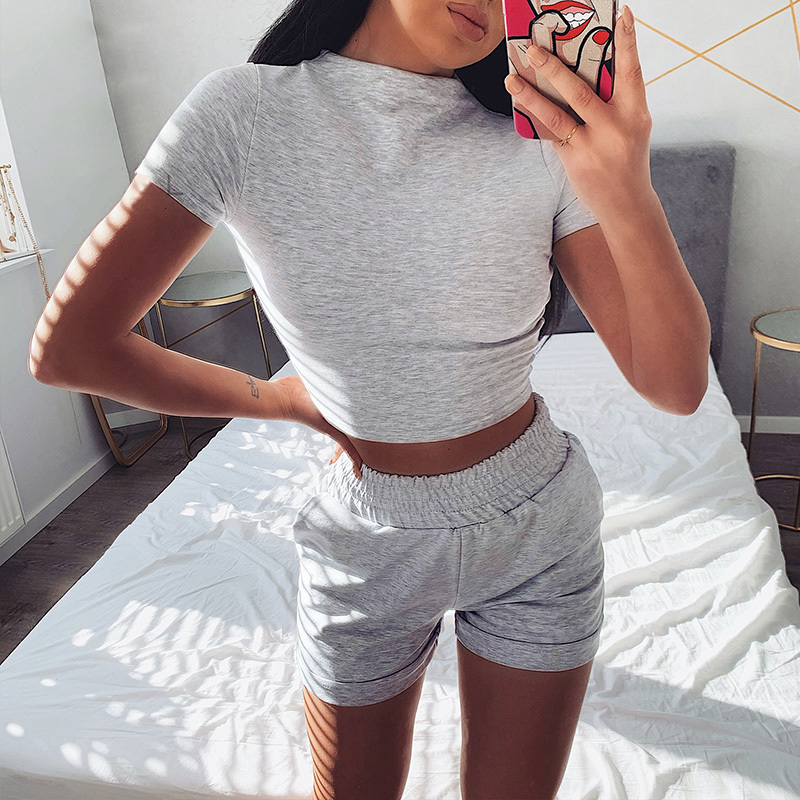 WannaThis Neon Green Women 2 Pieces Sets Tee and Shorts Slim Elastic Hight Waist Mini Shorts Fashion Summer Streetwear Sets 210302