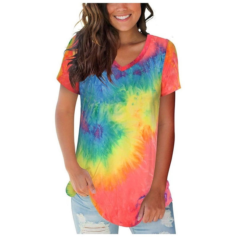 2021 Summer V-neck Loose Tie-dye Print Short-sleeved T-shirt Women's Shirt Plus Size Women Casual Office Lady Tshirt 05ew, Purple yellow 
2021 Summer V-neck Loose Tie-dye Print Short-sleeved T-shirt Women's Shirt Plus Size Women Casual Office Lady Tshirt 05ew, Purple yellow