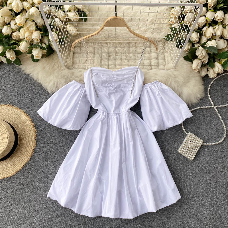 Women Off Shoulder Strapless Open Back Flare Sleeve Swing Suspender Dress Solid Color Fashion Spring Summer 11B342 210525, Black
Women Off Shoulder Strapless Open Back Flare Sleeve Swing Suspender Dress Solid Color Fashion Spring Summer 11B342 210525, Black