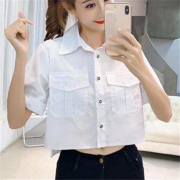 Luxury Letter Blouse Women Fashion Brand Turn Down Collar Short Sleeve High Low Crop Shirts Party Streetwear Tops Plus Size Dresses for girl от DHgate WW