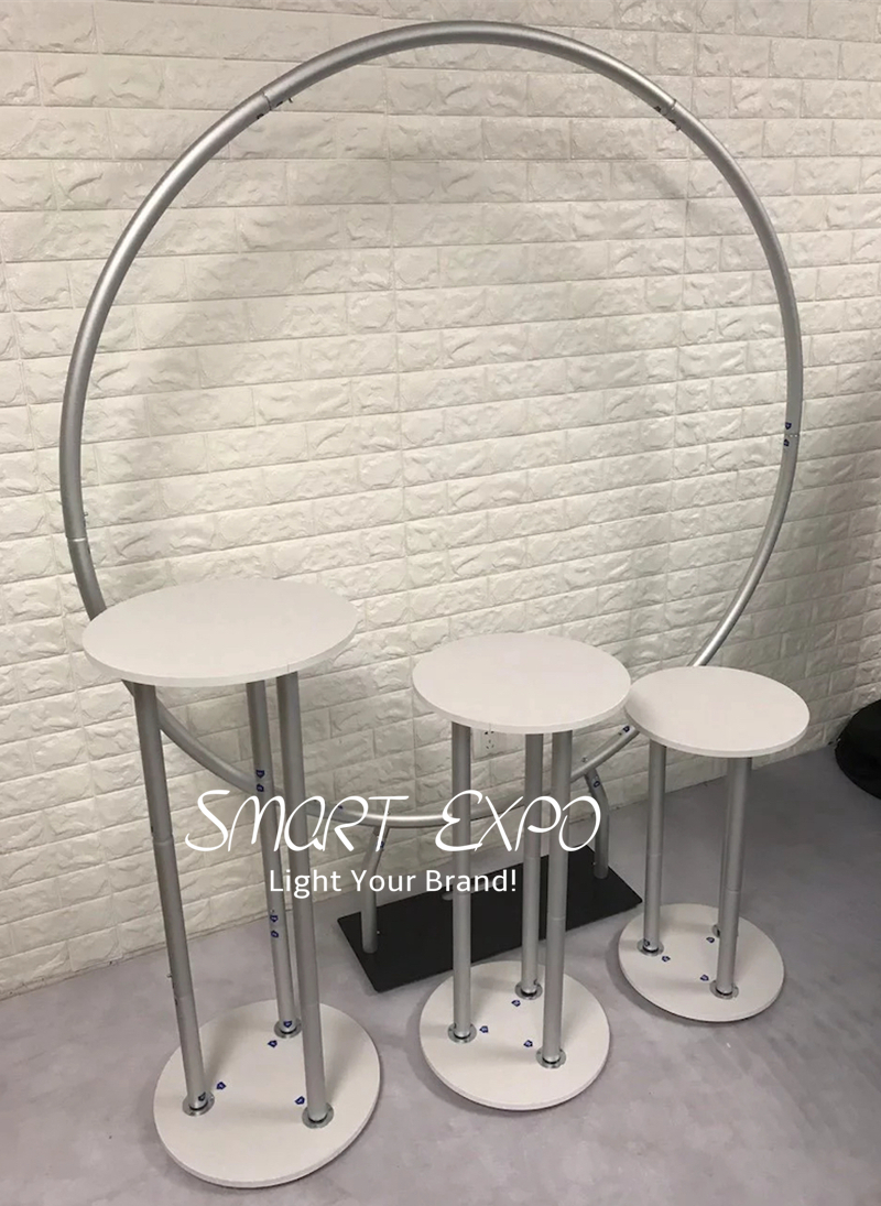 Retail Supplies Birthday Party Backdrop Event Decoration Wall Display with Circle Fabric Graphic Steel Base and Portable Carry Bag