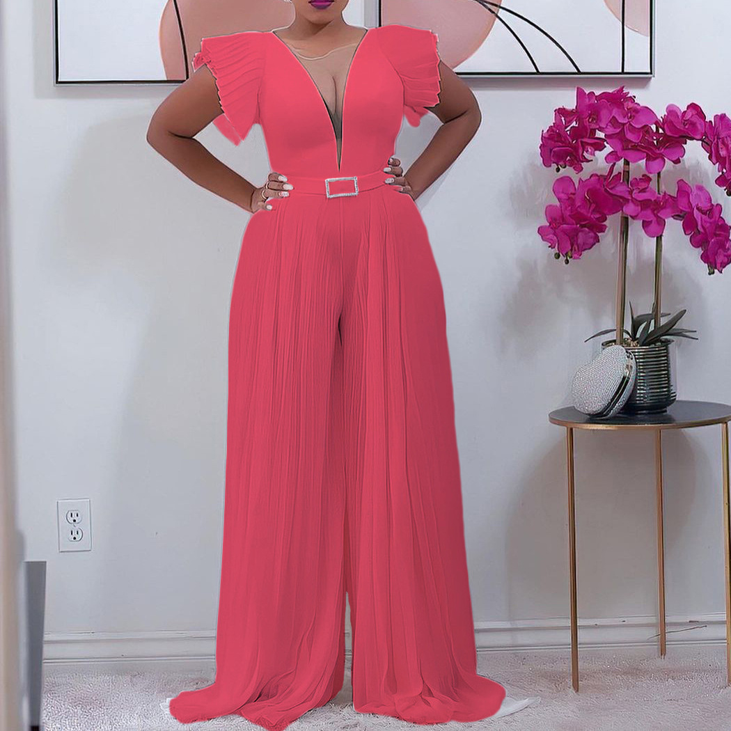 South African Jumpsuit Evening Dress 2022 Elegant Plus Size Stitching Pleated Wide Leg Prom Dresses Black Girls White Royal Blue Cocktail Party Pantsu