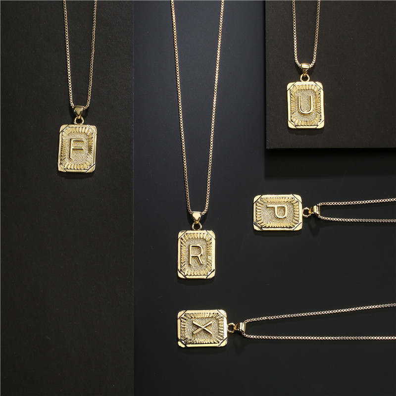 New copper plated real gold hip hop Necklace square 26 English capital letters pendant cast on both sides
New copper plated real gold hip hop Necklace square 26 English capital letters pendant cast on both sides