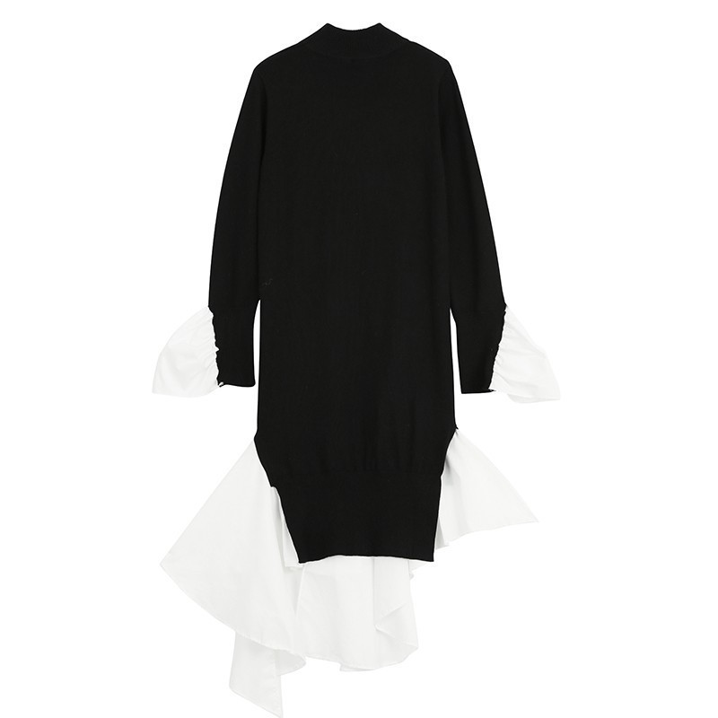 TWOTWINSTYLE Patchwork Casual Sweater For Women O Neck Long Sleeve Irregular Hem Loose Sweater Female Fall Fashion New Tide 210218