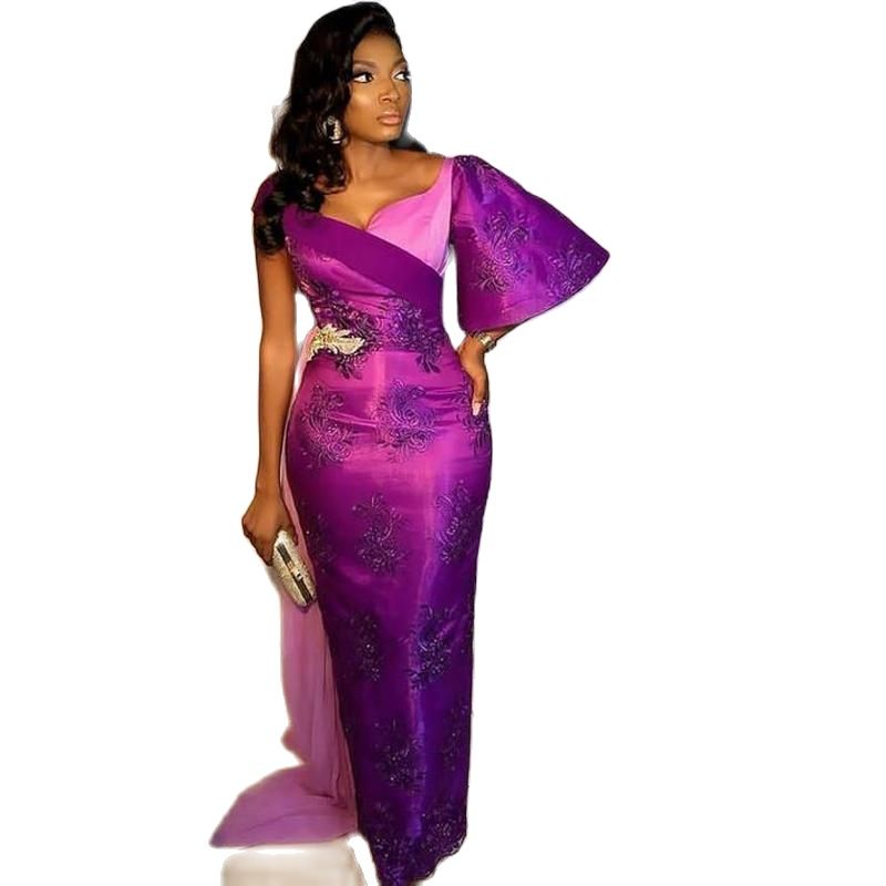 2022 New Purple Evening Dresses Beaded Crystal Applique Robe de mariée Floral Women Formal Prom Dress