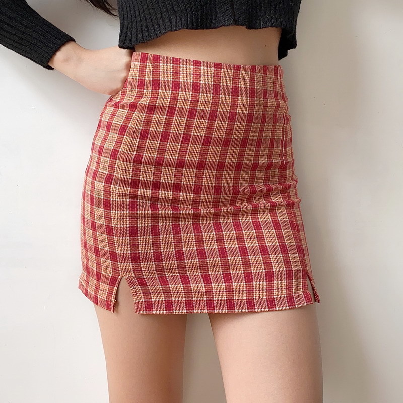 Vintage Sexy mini plaid skirts womens kawaii pencil bodycon skirts women red blue skirt girl summer korean faldas mujer 210306