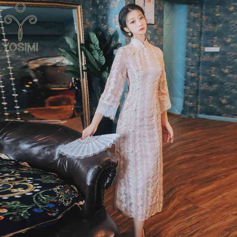 YOSIMI Summer Pink Long Women Dress Elegant Jacquard Lace Sleeve Chinese Style Sheath Cheongsam Evening Party 210604
YOSIMI Summer Pink Long Women Dress Elegant Jacquard Lace Sleeve Chinese Style Sheath Cheongsam Evening Party 210604