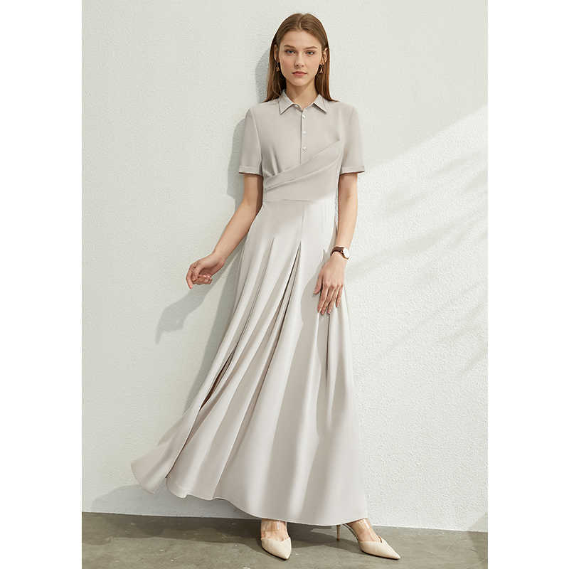 Minimalism Spring Summer Solid Temperament Women Long Dress Causal Chiffon Slim High Waist Pleated 12040264 210527