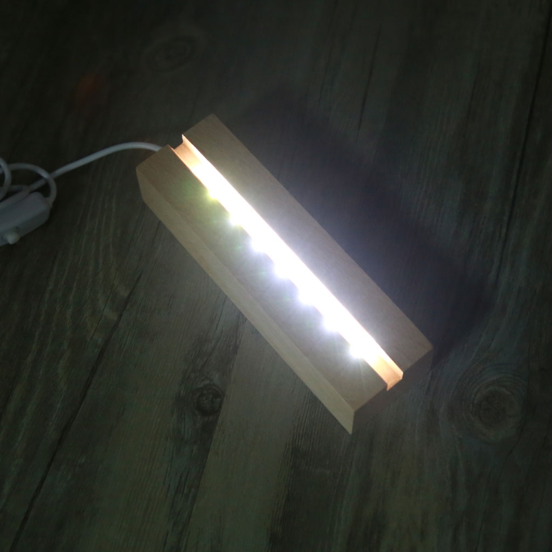 5mm Rectangle LED Lights Display Base Wooden Light Bases Stand Lasers Crystal Glass Night Lighting holder Resin Art Ornament
