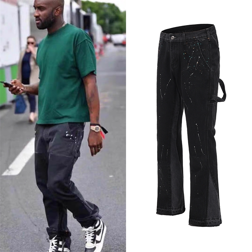 Urban Streetwear Flare Pants Black Wide Leg Jeans Hip Hop Splashed Ink Trousers Men Patchwork Slim Fit Denim for 211108, Sky blue
Urban Streetwear Flare Pants Black Wide Leg Jeans Hip Hop Splashed Ink Trousers Men Patchwork Slim Fit Denim for 211108, Sky blue