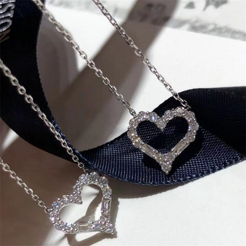 Sterg Sier Heart Pendant Necklace with White Topaz CZ for Women - Simple & Elegant 082b