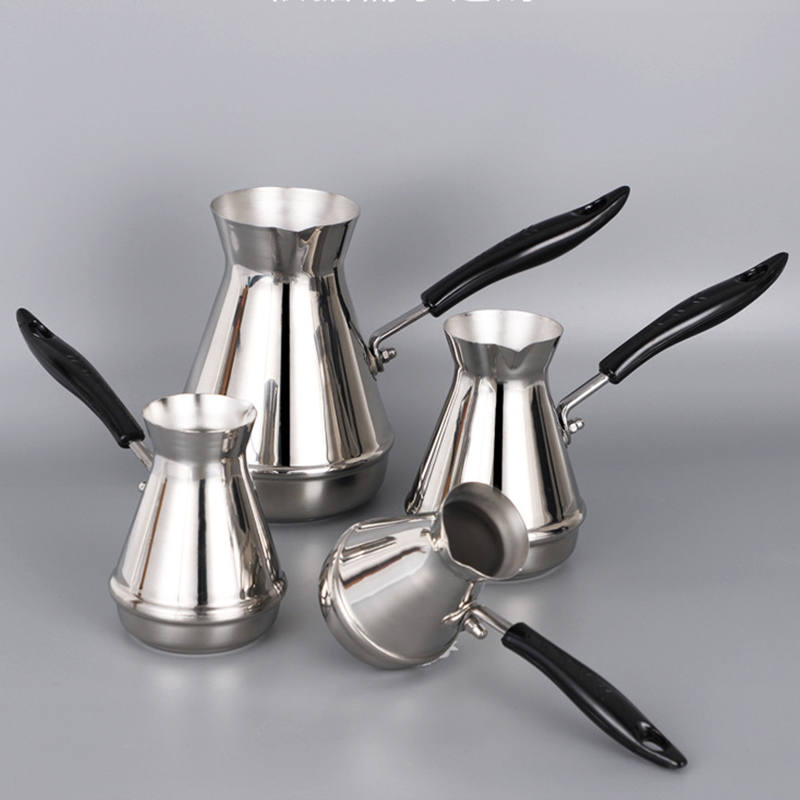 Turkish Coffee Pot Cezve Ibrik Stainless Steel Long Handle Finjan Milk Butter Melting Jug 250/350/550/650ml 220301